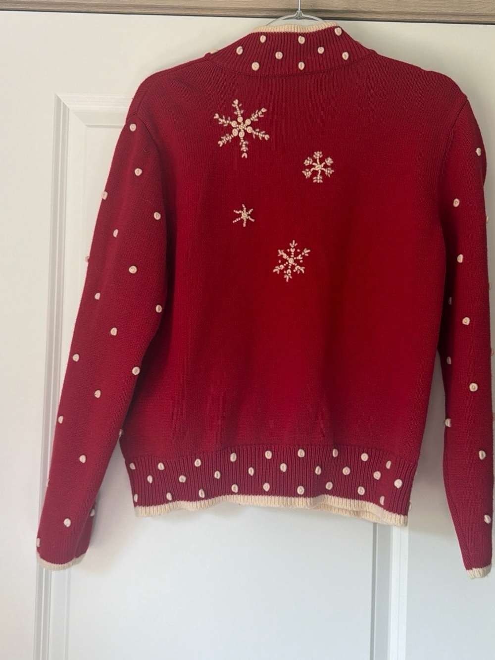 Talbots Red Zip-Up Sweater with Cream Polar Bear Appliqués - Picture 4 of 5